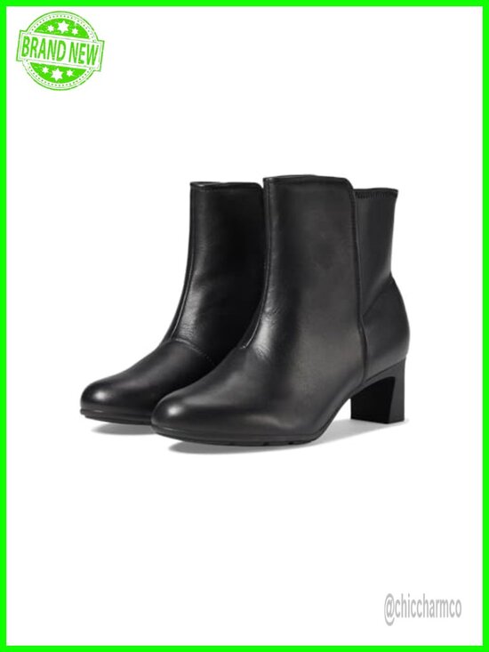 Shoes - Leather Mid-Calf Boot with Side Zipper and Block Heel